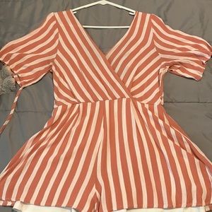 Coral and white romper.